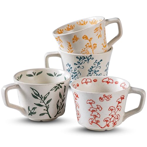 Ceramic Mugs 11 oz Unique Luxurious Cups Set of 4
