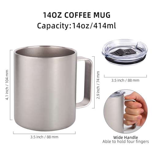 14oz Insulated Stainless Steel Coffee Mug with Lid Bulk 2 Pack (2 Count)