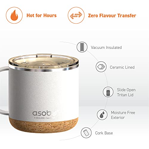 Infinite Stainless Steel Insulated Coffee Mug with Inner Ceramic Coating and Cork Coaster 16 Ounce