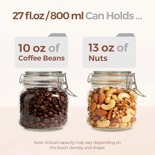 Square Glass Pickling Jars 27 oz 6 Pack with Airtight Lids Pantry (6 Count)