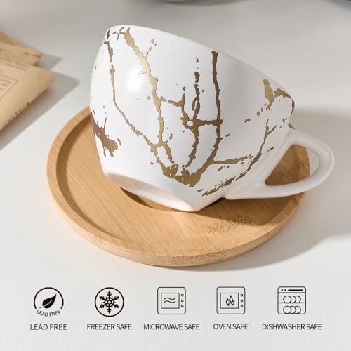 Ceramic Demitasse Espresso Cups Set with Saucers and Metal Stand (4 Count)