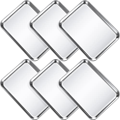 6 Pcs Baking Sheet Pan Set Stainless Steel Cookie Sheet Small Toaster Oven Pans Tray Barbecue Grill Pan Rectangle Trays Oven Freezer Bakery
