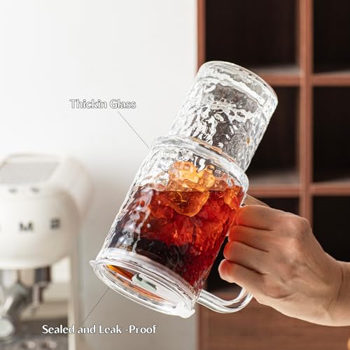 24 oz Water Ripple Glass Tumbler with Handle and Lid