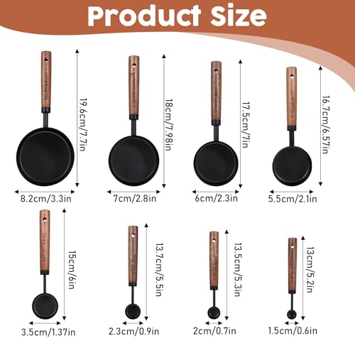 Stainless Steel Measuring Cups Set and Measuring Spoons Wooden Handle Metal Measure Cups and Spoons for Cooking and Baking