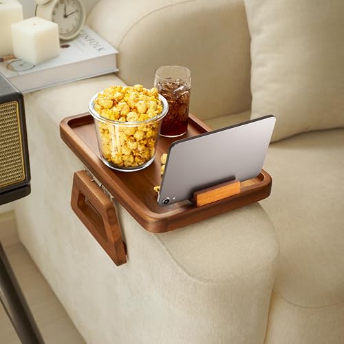 Large Acacia Sofa Arm Tray with Phone Holder