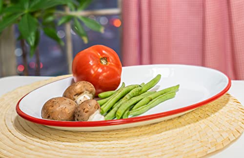 Set of 4 Enamelware Metal Classic 13" Serving Oval Tray Platter (4 Count)