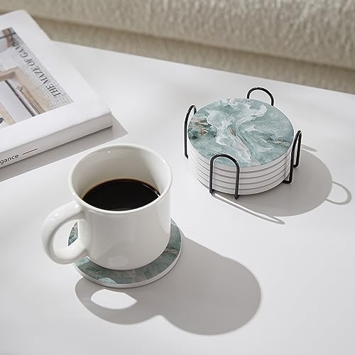 Set of 6 Abstract Marble Coasters with Holder (6 Count)