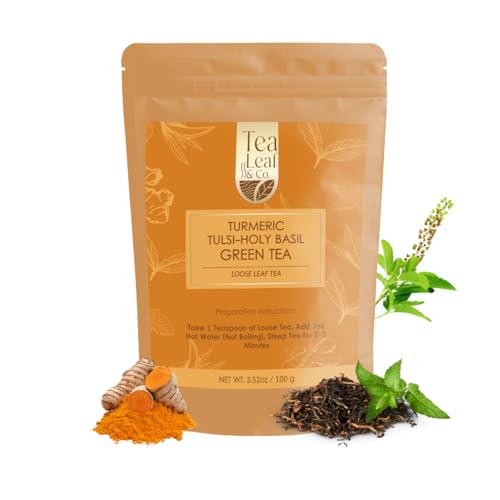 Tealeaf & Co. Turmeric Tulsi Holy Basil Green Tea Loose Leaf (3.5274 Ounce)