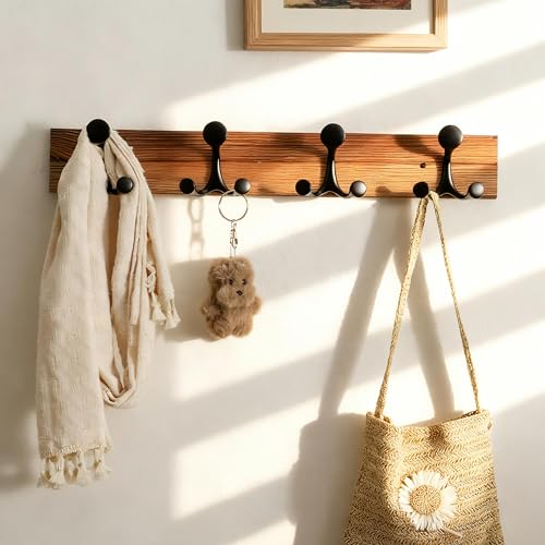 24 Inch Wood Coat Rack Wall Mount with 4 Triple Hooks