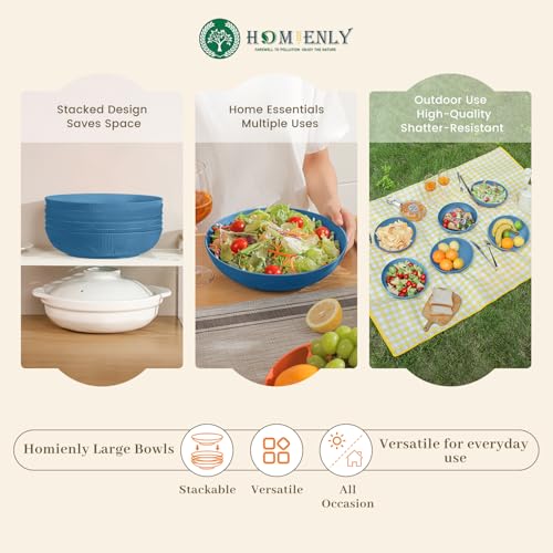 Salad Bowls 65 OZ Large Serving Bowls 10 inch Wheat Straw Big Bowl Set of 6 Plastic Bowls Wide and Shallow Bowl for Kitchen Microwave & Dishwasher Safe