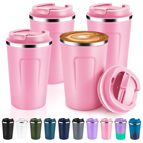 12 oz Double Wall Insulated Vacuum Travel Coffee Mug with Flip Lid Bulk 4 Pack (4 Count)