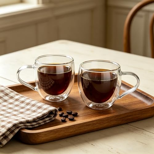 Double Wall Glass Coffee Mugs with Handle (2 Count)