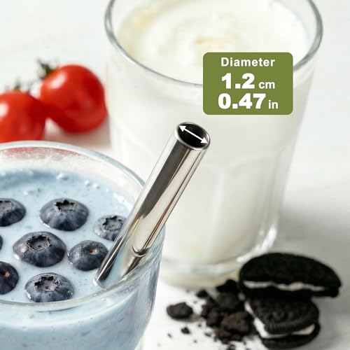 0.47" Extra Wide Stainless Steel Reusable Straws for Smoothie