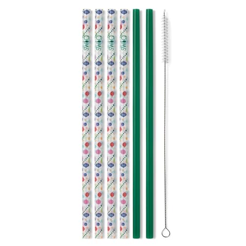 Pack of 6 Reusable Plastic Straws with Cleaning Brush (8 Count)