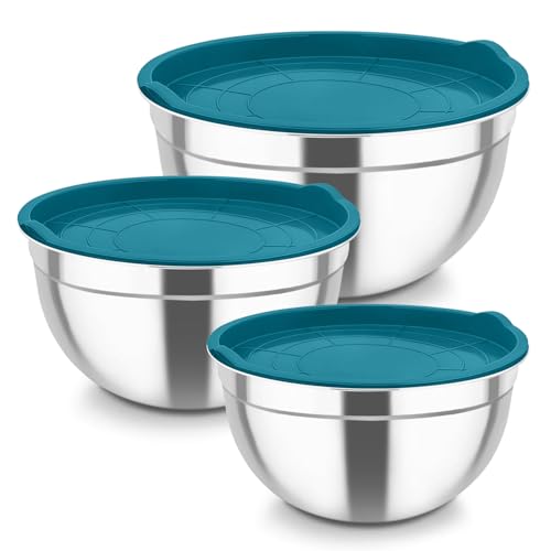 Mixing Bowls Stainless Steel Nesting Salad Bowls & Airtight Lids (3 Count)