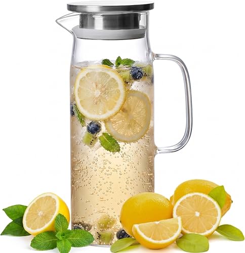 Glass Pitcher with Lid Glass Water Carafe with Handle