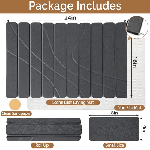 Large Stone Dish Drying Mat for Kitchen Counter (2 Count)