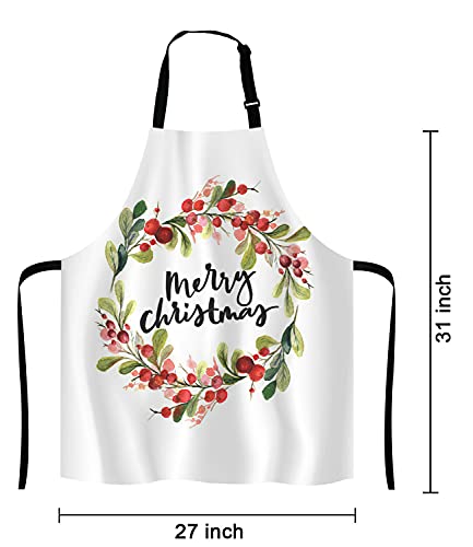 Merry Christmas Berry Wreath Apron for Women and Men