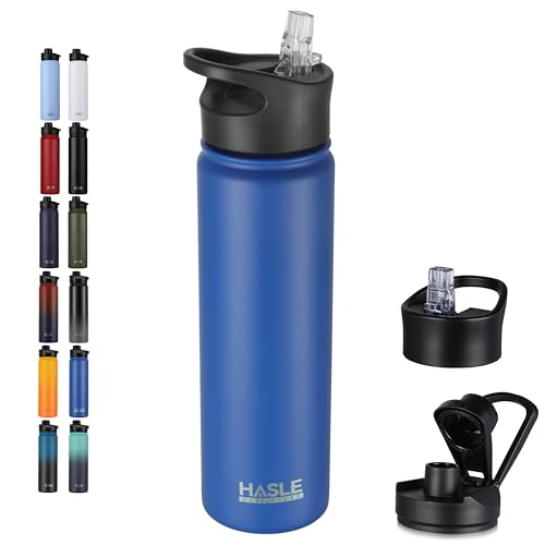 Insulated Water Bottle 22 oz Double Wall Stainless Steel Water Bottle Wide Mouth with Straw Lid & Spout Lid Keeps Cold or Hot