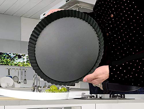12 Inch Non Stick Tart Quiche Flan Pan Molds Round Removable Loose Bottom Fluted Heavy Duty Pie Pizza Pan