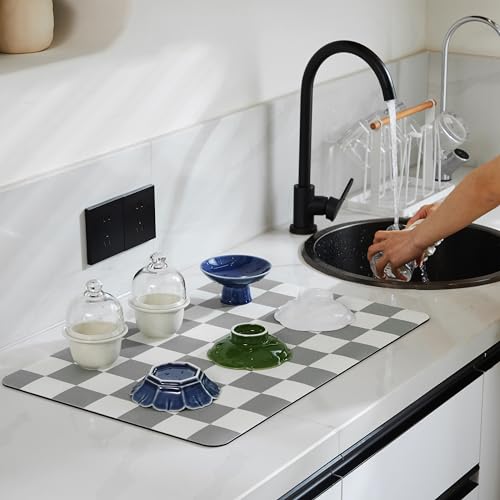 Checkered Dish Drying Mat for Kitchen Counter