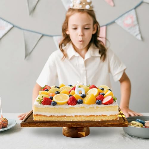 Acacia-Wood-Rectangular-Cake-Stand With Acrylic Lid, 2-in-1 Cake Plates Charcuterie Board With Cover, Cake Holder With Dome, Dessert Table Display Stand