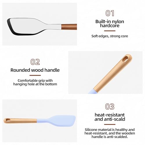 Wooden Handle Silicone Rubber Spatula Set for Kitchen Baking (2 Count)