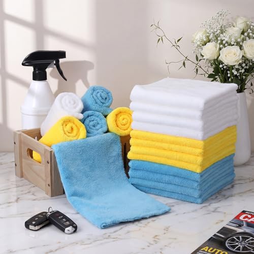 30 Pcs 16 x 16 Inch edgeless Microfiber Plush Towels for Cars Detailing Drying Wash Polishing Absorbent Cleaning Cloths (30 Count)