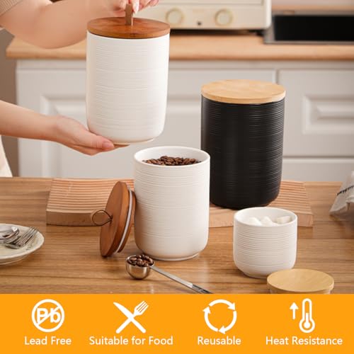 Food Storage Jar Strong Ceramic Canisters With Airtight Wooden Lid 44 oz