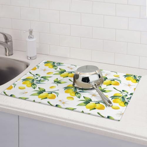 Tropical Lemon Leaves Dish Drying Mat