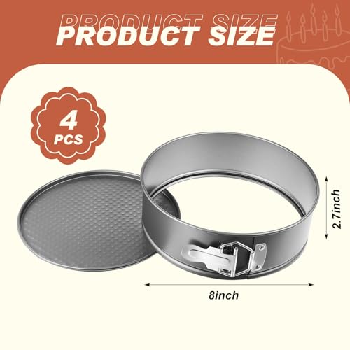 4 Pcs 8 Inch Non Stick Springform Pan with Removable Bottom Carbon Steel Round Springform Cheesecake Pan with Stainless Steel Spring Buckles for Baking Kitchens Restaurant (4 Count)