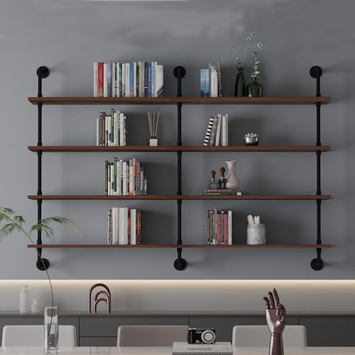 60 Inches Industrial Pipe Wall Shelves Pipe Shelving with Real Wood Plank