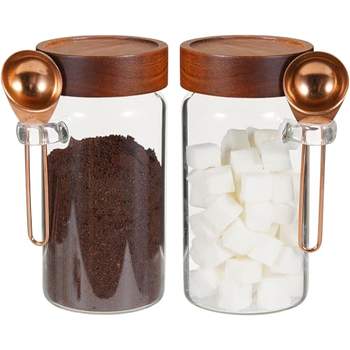 18oz Glass Coffee Jars with Scoop Wood Screw Lid Clear Round Spice Jar Herb Container Sugar Storage Bottle Canister for Seasoning Meal Prep Tea Coffee Ground Bean Salts