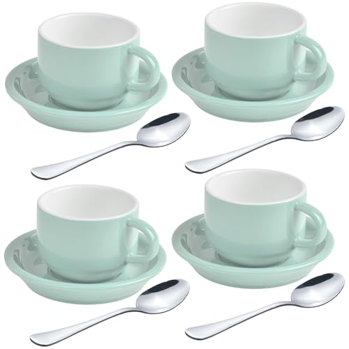 Premium Espresso Shot Cups and Saucers Set with Espresso Stainless Steel Spoons (6 Count)