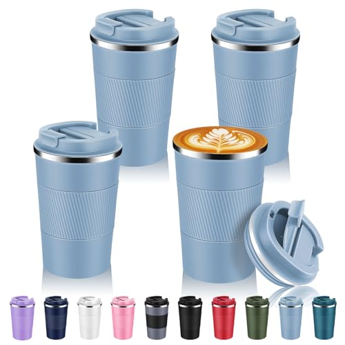 13 oz Stainless Steel Insulated Travel Coffee Mug with Fip Lid Bulk 4 Pack (4 Count)