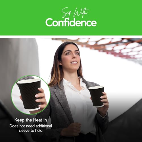 Coffee Cups 500 Pack of 12 oz Ripple Wall Insulated Coffee Cups Non (500 Count)