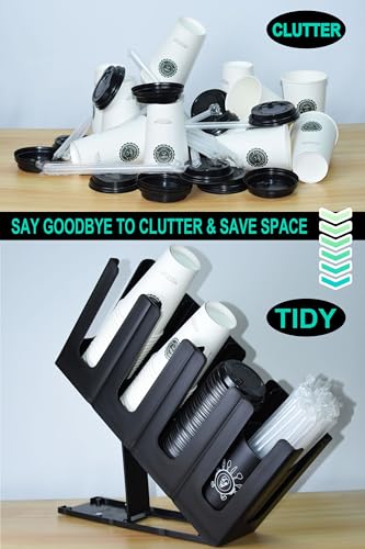 Cup Holder Lid Dispenser with Straw Organizer