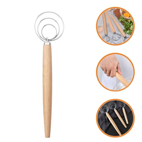 Danish Dough Whisk with Dough Scraper 10" Dutch Bread Whisk Bread Mixer Stainless Steel Dutch Bread Dough Whisk with Wooden Handle Dutch Whisk Baking Tools for Sourdough