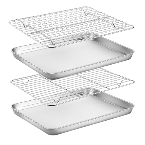 Stainless Steel Baking Sheet Cookie Sheet Pan with Cooling Rack Set of 4