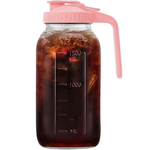 64oz (2 quart) Glass Pitcher with Lid, Mason Jar Pitcher, Glass Container