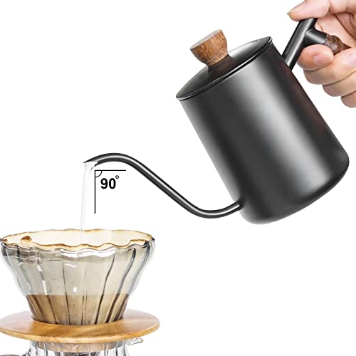 Pour Over Coffee Maker Set with Black Gooseneck Kettle Wooden Storage Tray Coffee Dripper Glass Server Coffee Scoop DIY Manual Coffee Maker Set