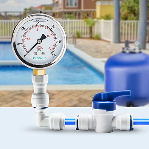 2-1/2” Glycerin Liquid Filled Air Pressure Gauge, 0-30Psi, 1/4”NPT Lower Mount, Stainless Steel Case, Brass Internals, Water Pressure Gauge