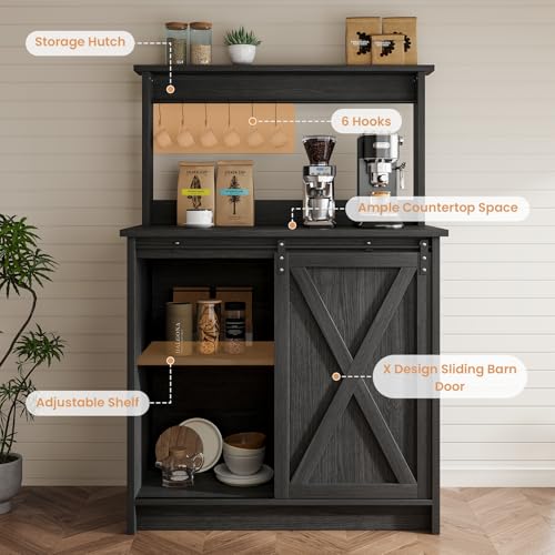 Farmhouse Coffee Bar Cabinet with Sliding Barn Door