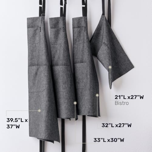 100% Pure Linen Apron Black