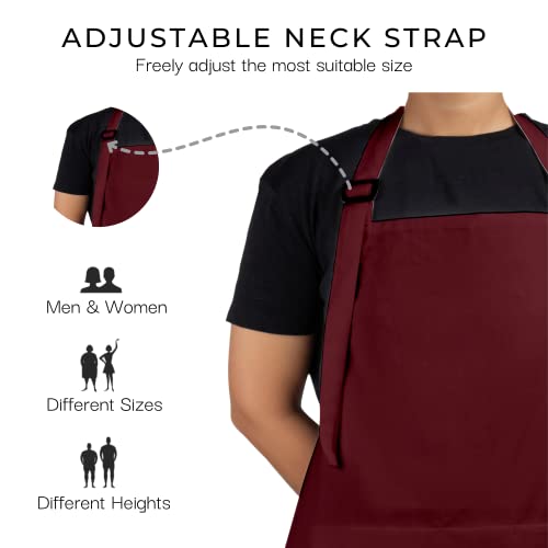 Chef Apron for Women Men with Pockets Cotton Kitchen Cooking Full Length Aprons Tawny Port