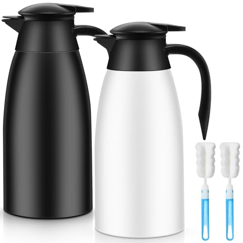 2 Pcs Thermal Coffee Carafe Insulated Stainless Steel Coffee Carafe for Hot Liquid Vacuum Thermal Pot Creamer Pitcher Dispenser with Brushes Keeping Hot Water Milk