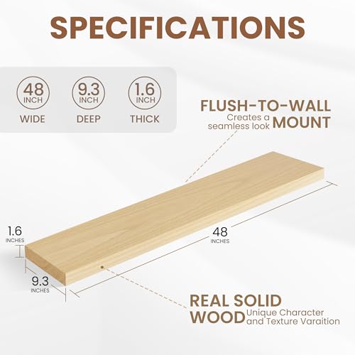 48" Solid Wood Floating Shelves