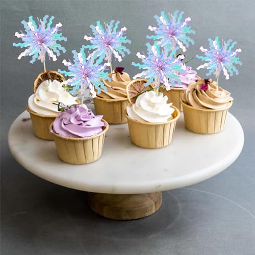 20Pcs Foil Firework Cupcake Toppers Happy Birthday Cake Toppers Sparkle Tinsel Flower Drink Stirrers Cocktail Food Fruit Toothpicks for Valentine's Day Party Supplies Light Blue (20 Count)