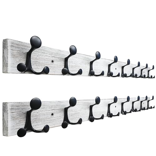 43 Inch Wood Coat Rack Wall Mount with 8 Triple Hooks (2 Count)
