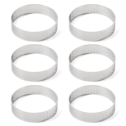 6pcs 304 Stainless Steel Round Tart Ring 3.15 inch Metal Perforated Cake Mold Pastry Molud for Circle Tartlet French Dessert Small Fruit Tarte Crust